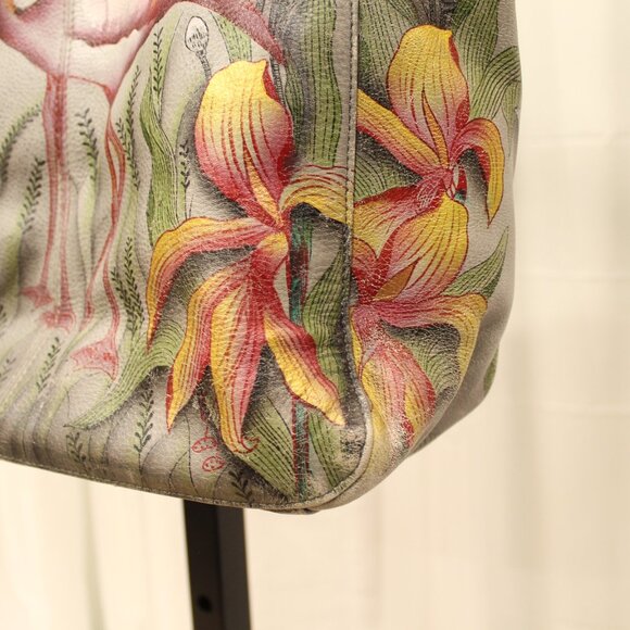 Anuschka Gray and Pink Flamingo Shoulder Bag - Picture 10 of 13
